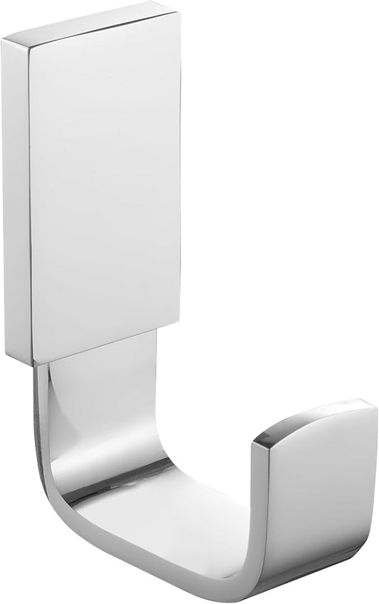 BESy Brass Clothes Hook Single Towel Hook for Bathroom Kitchen Garage Square Style Robe Hooks Coat and Hat Hook, Self Adhesive with Glue or Wall Mounted with Screws, Polished Chrome-NeatNest