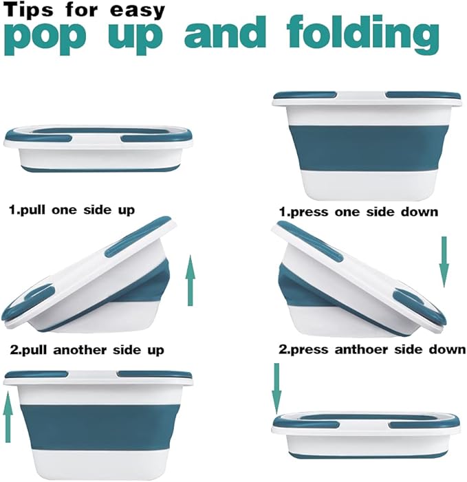 2 Pack Large Collapsible Mop Bucket 4.2 Gallon(16L) with Handle for House Cleaning, Space Saving Outdoor Multiuse Foldable Water Pail for Camping, Fishing, RV(2, Blue)-NeatNest