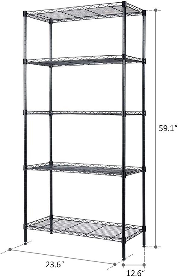 5 Tier Wire Shelving Unit, Height Adjustable Wire Shelves, Metal Storage Rack Organizer for Laundry, Kitchen, Bathroom, Pantry, Closet (12.6" D x 23.6" W x 59" H, Black)