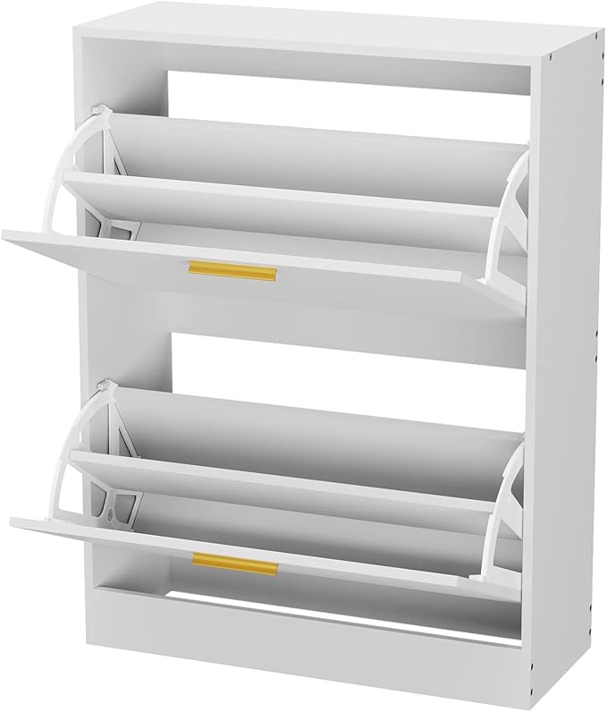 JOZZBY Shoe Cabinet Storage for Entryway, Slim White Hidden Shoe Organizer Cabinet with 2 Flip Drawers, Wooden Narrow Shoe Rack with 2 Tier Freestanding for Hallway, Living Room-NeatNest