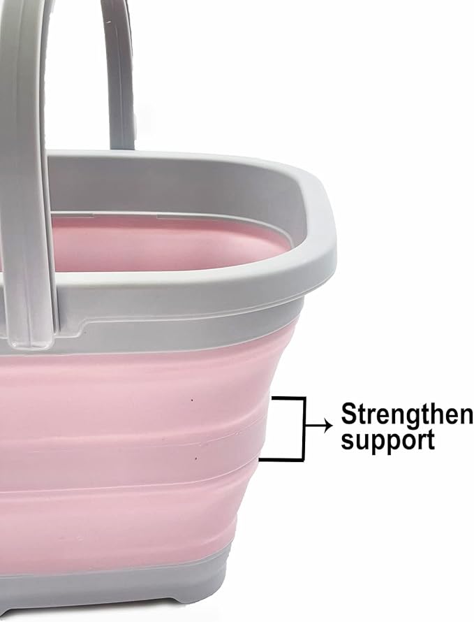 SAMMART Collapsible Rectangular Cleaning Bucket 5L (1.3 Gallon)- Foldable Camping Beach Sand Water Pot Pail- Portable Space Saving Tub for Household, Outdoor Car Washing (Grey/Pale Pink)-NeatNest