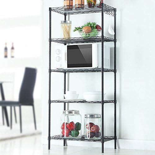 5 Tier Adjustable Metal Storage Rack Wire Shelving Unit for Pantry, Closet, Kitchen, Laundry, Bathroom (Black, 7-5-Layer)