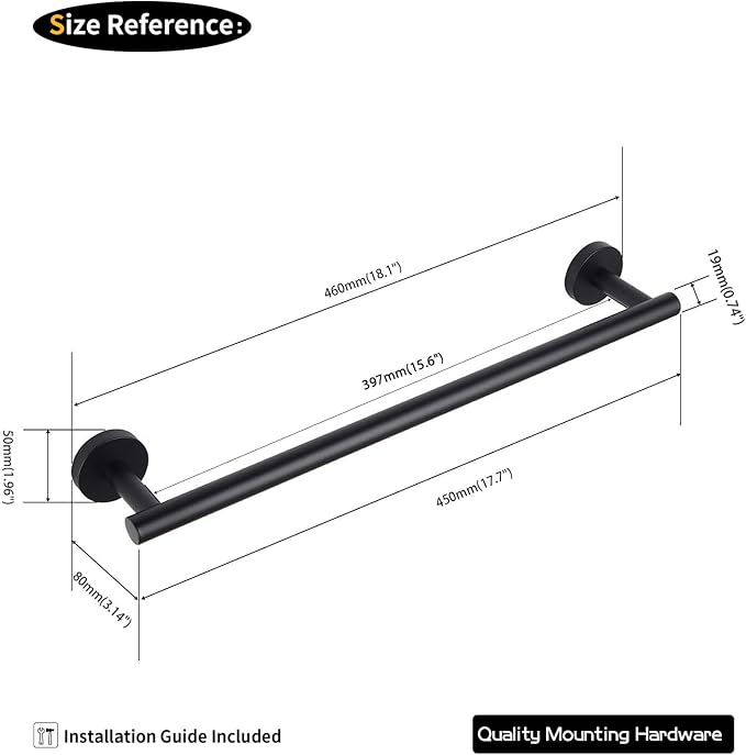 GERZWY Bathroom Towel Bar 18" Stainless Steel Towel Bar Matte Black Contemporary Style Wall Mount for Bath Kitchen AG1101C45-BK