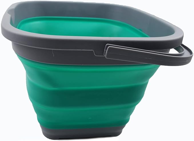 SAMMART 11L (2.9 Gallon) Collapsible Rectangular Handy Bucket (1, Dark Grey/Bluish-Green)-NeatNest