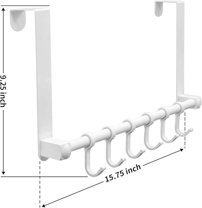 Over The Door Hooks Door Hanger, Moving 6-Hooks Over Door Coat Rack for Hanging, Aluminum Heavy Duty Door Organizer for Towel Robe Hat Bag, Behind Back of Door Bathroom (White)