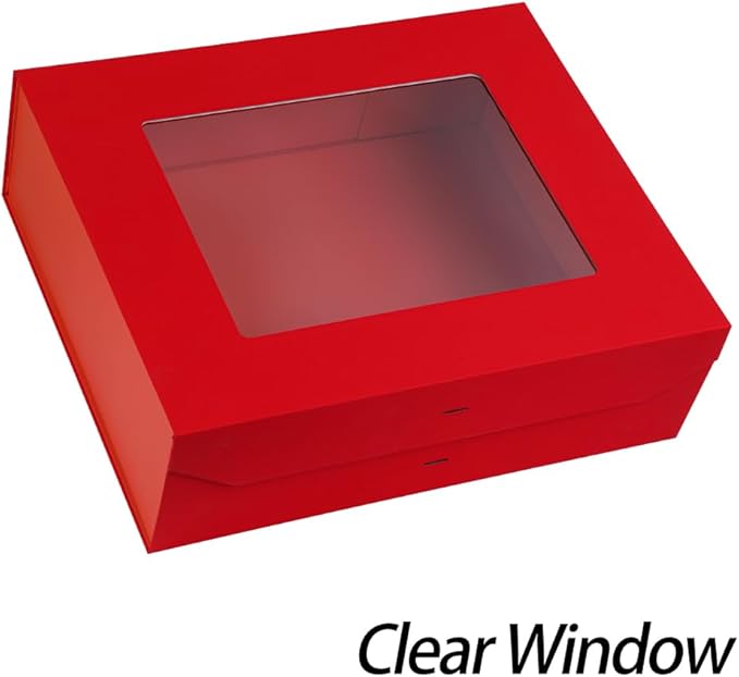 3 Pcs Extra Large Red Gift Box for Presents with Ribbon 19x16x6 Inches Clear Gift Box with Window Magnetic Closure Gift Boxes with Lids-NeatNest