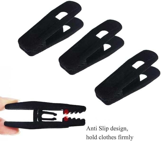 Black Velvet Hangers Clips 20 PCS, Non-Slip Velvet Clips for Suit Pant Skirt Hanger, Strong Finger Clips Perfect for Thin Flocking Hangers-NeatNest