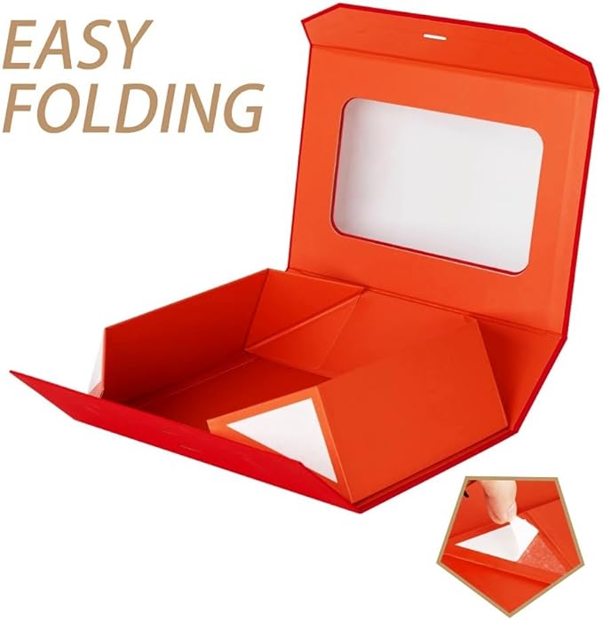 3 Pcs Extra Large Red Gift Box for Presents with Ribbon 19x16x6 Inches Clear Gift Box with Window Magnetic Closure Gift Boxes with Lids-NeatNest