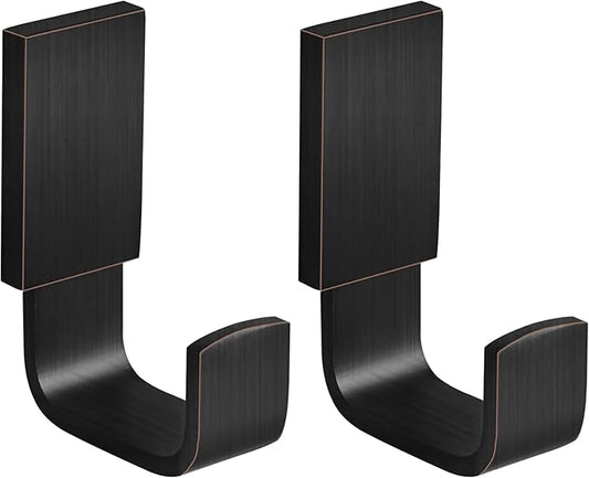 BESy Brass Clothes Hook Single Towel Hook for Bathroom Kitchen Garage Square Style Robe Hooks Coat and Hat Hook, Self Adhesive with Glue or Wall Mounted with Screws, Two Packs, Oil Rubbed Bronze-NeatNest