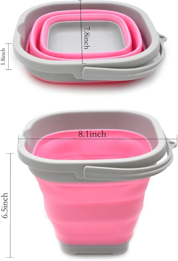 SAMMART 2.6L (0.68 Gallon) Super Mini Sqare Collapsible Plastic Bucket - Foldable Square Tub - Portable Fishing Water Pail - Space Saving Outdoor Waterpot (1, Pink)-NeatNest