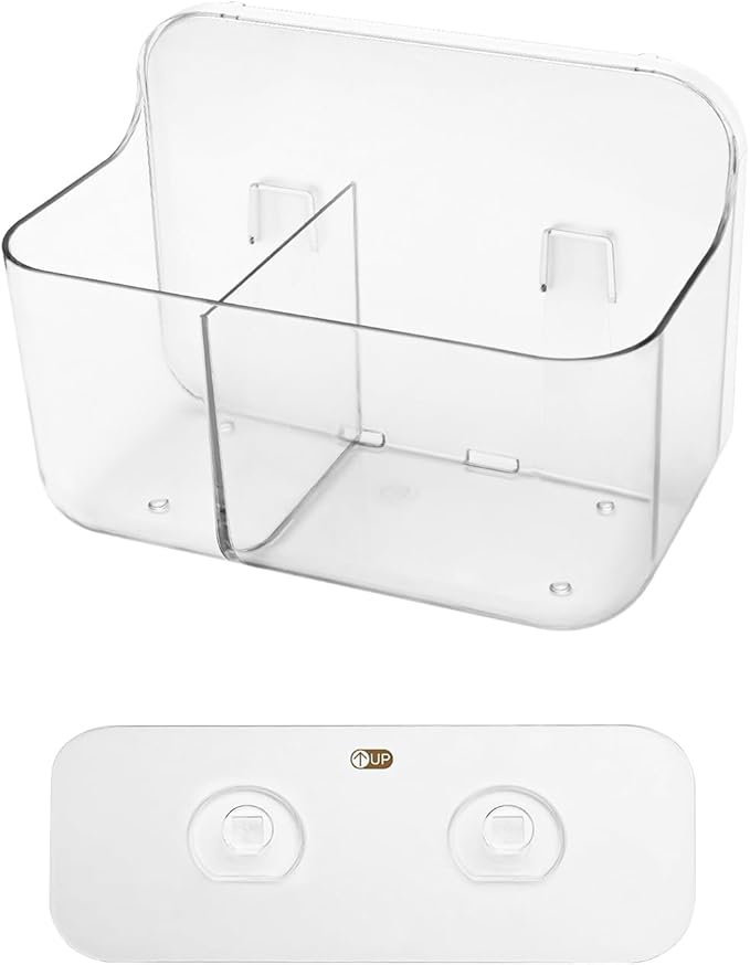 2pc Acrylic Wall Mount Organizer, Adhesive Clear Cabinet Door Organizer,Bathroom Shelves for Wall,No Drilling Hang Walls,with 2 Compartments, for Bathroom, Kitchen, Living Room-NeatNest