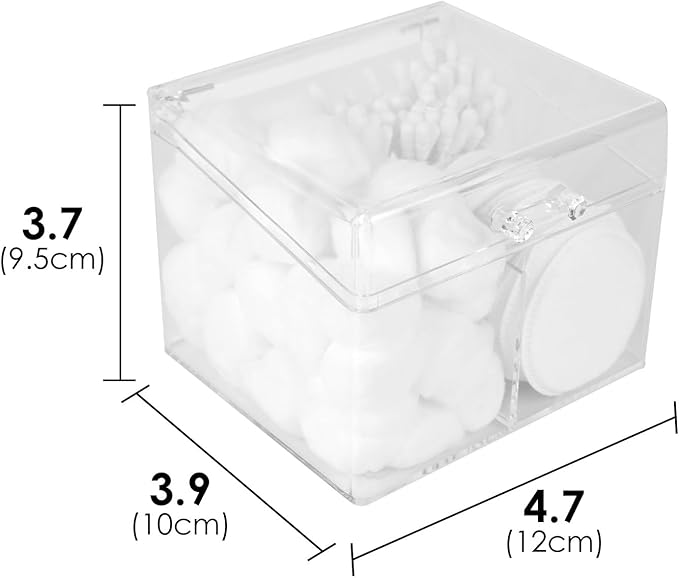 Cotton Swab Holder Dispenser with Lid, Square Plastic Box with 2 Compartments for Cotton Ball, Cotton Pads, Floss, Clear Container for Vanity Bathroom Organizer Storage-NeatNest