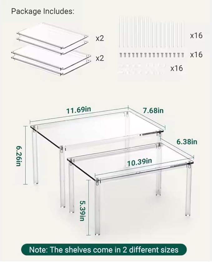 Acrylic Cabinet Organizer Set of 4 Spice Rack Desk Countertop Shelf Pantry Kitchen Storage and Organization Stackable Shelves