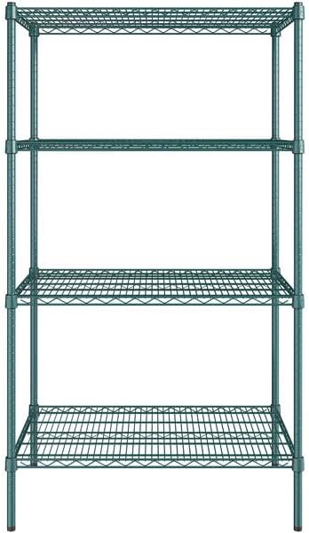 24" x 36" NSF Green Epoxy 4-Shelf Kit with 64" Posts, Heavy Duty Storage Shelving, Wire Shelving Kit, NSF Commercial Storage Rack Unit