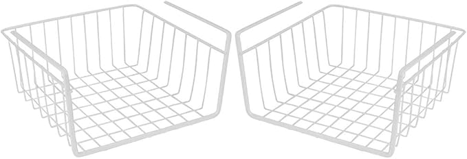 Under Shelf Wire Storage Baskets – Hanging Organizer Rack for Cabinet, Pantry, or Closet – White Metal Basket for Kitchen, Towels, or Office – No Tools Required (Set of 2 10.25")-NeatNest