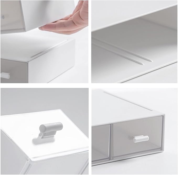 Desk Organizer-Stackable Storage Drawers, Plastic Compact Desk Storage Box Perfect for Collection Small Item/Cosmetic Office Organizer - 3 drawers (White)-NeatNest