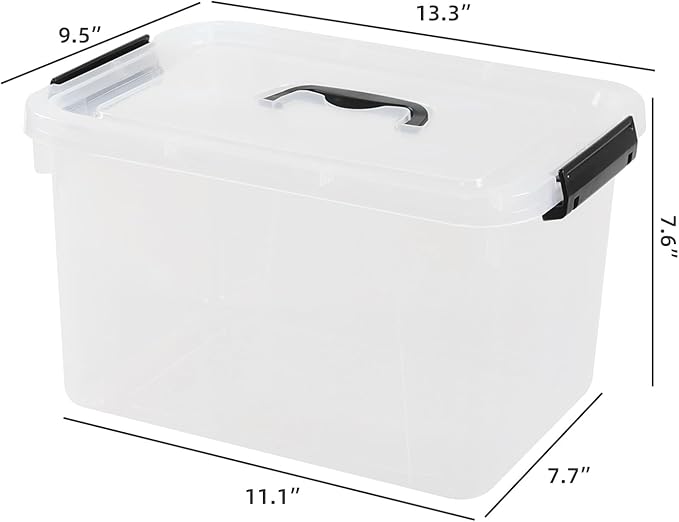 Hespama 4 Pack Clear Storage Bins with Handle, 12 Quart Plastic Lidded Organizer Box