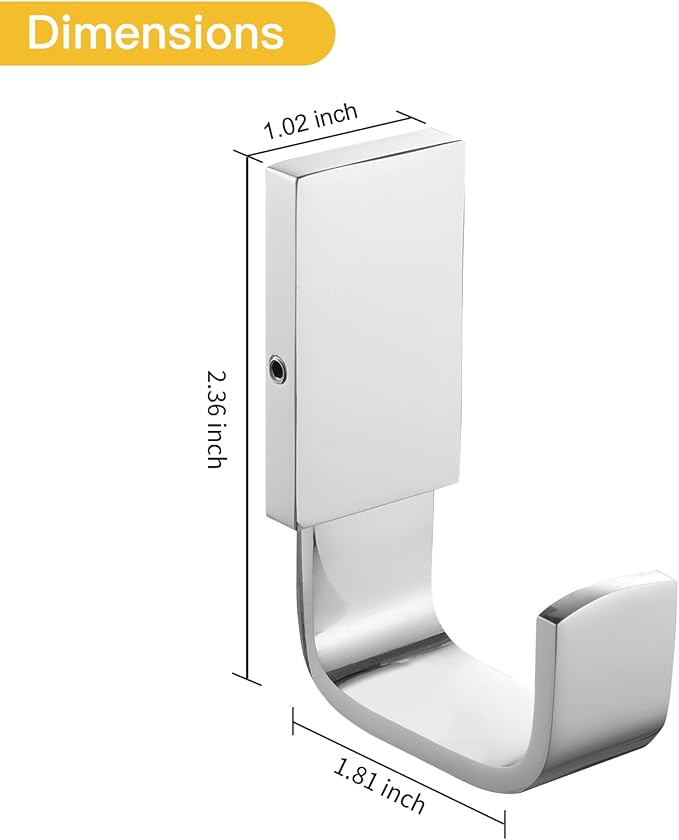 BESy Brass Clothes Hook Single Towel Hook for Bathroom Kitchen Garage Square Style Robe Hooks Coat and Hat Hook, Self Adhesive with Glue or Wall Mounted with Screws, Polished Chrome-NeatNest