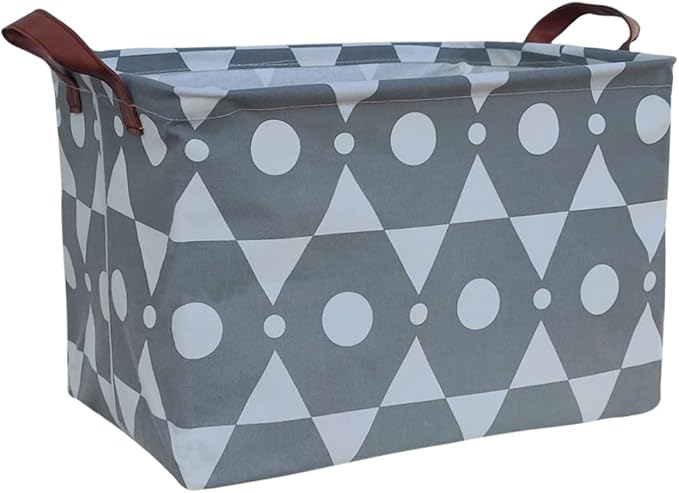 Cute Rectangle Storage Basket Nursery Playroom Bedroom Decor Clothes Basket (Grey hexagon)-NeatNest