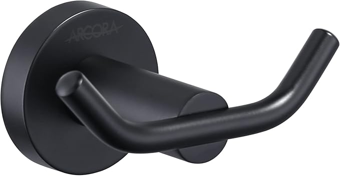 ARCORA Black Towel Hooks, SUS 304 Stainless Steel Wall Hooks, Heavy Duty Robe Hooks 1 Pack, Towel Hooks for Bathroom Wall Mounted