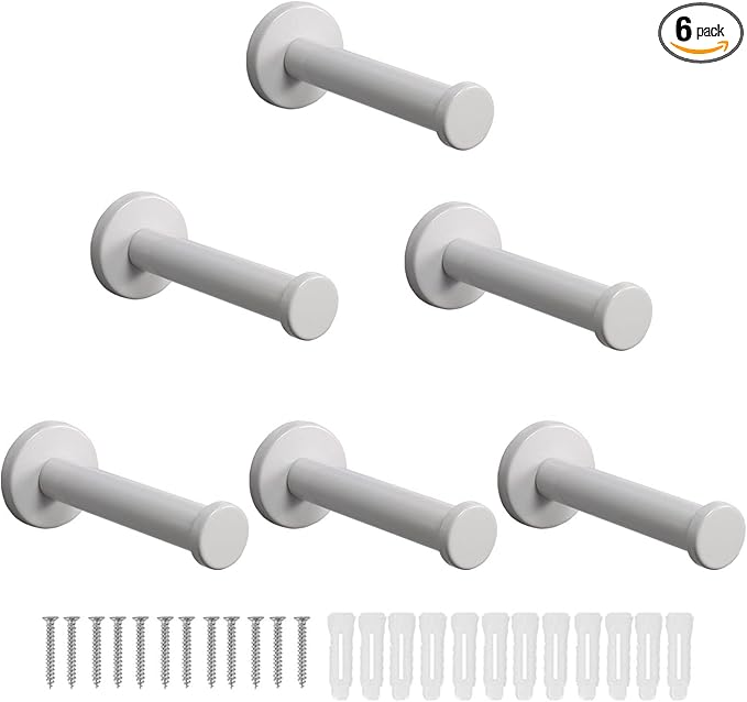 Bath Towel Hooks, 6 Pack Round Coat Hooks, Sturdy Wall Mounted Robe Hook, SUS 304 Stainless Steel Heavy Duty Clothes Hanger, Wall Towel Hooks for Bathroom Bedroom Kitchen (4 in, White)