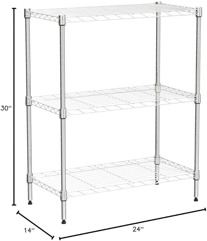 3-Tier Shelf Organizer, Kitchen/Bathroom Storage Shelves, NSF Certified, Adjustable Metal Wire Shelving Unit, 14x24x30 inches, 9 lbs