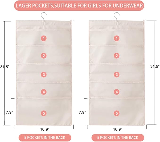 Enlarged Closet Hanging Bra Organizer with Rotating Metal Hanger, Dual Sided Wall Shelf Wardrobe Mesh Pockets Hanging Storage Bag for Bra Socks Underwear Underpants-NeatNest