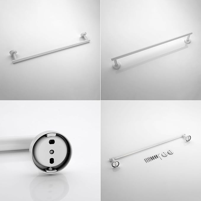 GERZWY 24-Inch Bathroom Towel Bar Modern Round Style Bath Towel Bar SUS 304 Stainless Steel Wall Mount, White