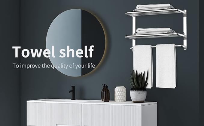 22.8Inch Towel Rack for Bathroom and Lavatory Towel Hanger with Wall Mount Towel Bars 304 Stainless Steel No Drill Tower Holder Shelf (Triple-Layered Towel Rack)