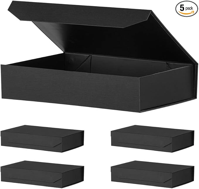 Black Gift Boxes with Lids 12x8x2.5 Inches, Shirt Gift Boxes for Wrapping, Magnetic Gift Boxes Bulk for Presents (Mesh Grain;5Pcs)-NeatNest