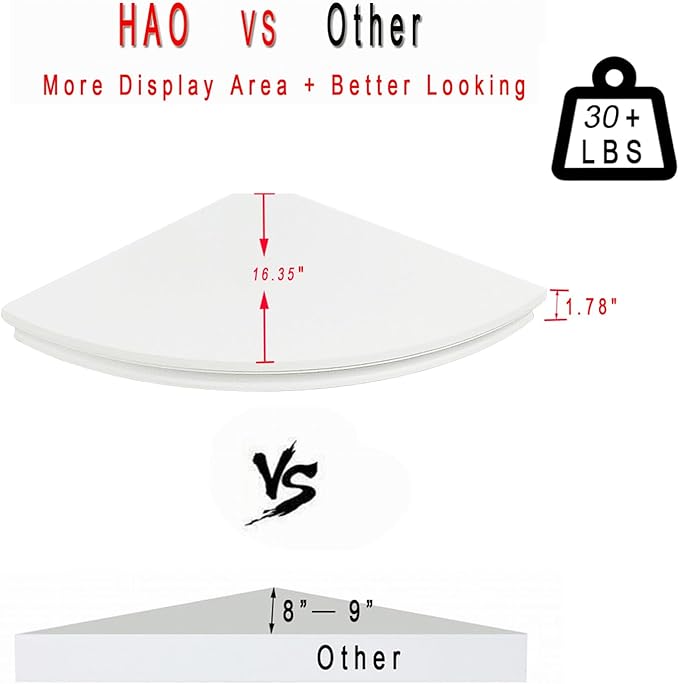 HAO Floating Corner Shelf Invisible Wall Mounted Shelves Radial Shape Cable Wire Hole Pattern Perfect for Bedroom Bathroom Living Room Kitchen 17 Inch Set of 2 White-NeatNest