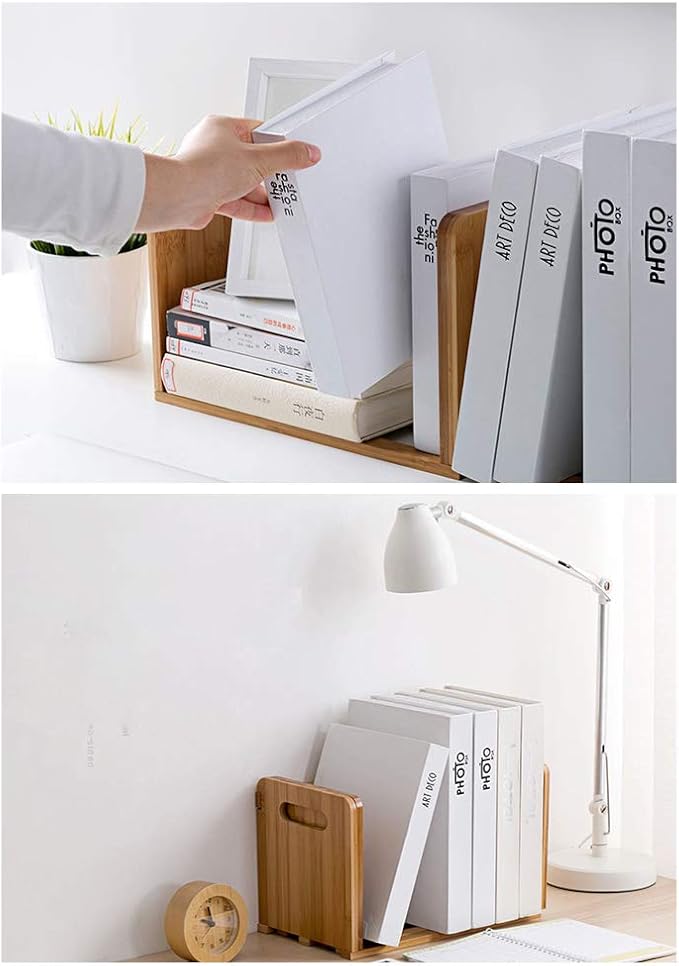 Bamboo Desktop Bookshelf Adjustable Storage Organizer Display Shelf Rack,Countertop Platforms, Book Stands Shelves-NeatNest