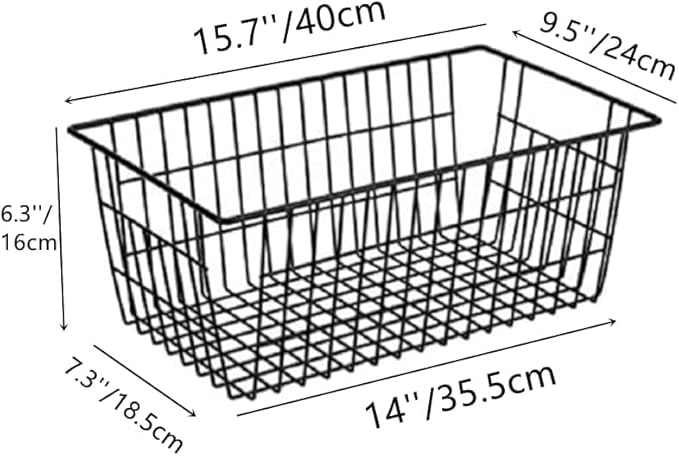 Farmhouse Wire Organizer Storage Bins Durable Metal Basket Pantry Large Organizing Storage Bin Baskets for Kitchen Cabinets, Pantry, Freezer, Bathroom,Closets-Set of 4-Black