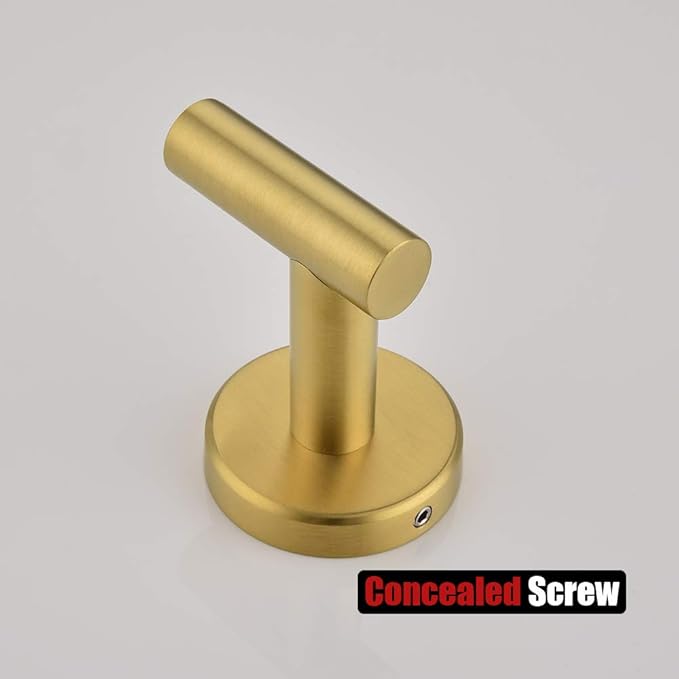 JQK Bathroom Towel Hook Brushed Gold, Brass Coat Robe Clothes Hook for Bathroom Kitchen Garage Wall Mounted (Pack of 4), SUS 304 Stainless Steel 0.8mm, TH100-BG-P4-NeatNest
