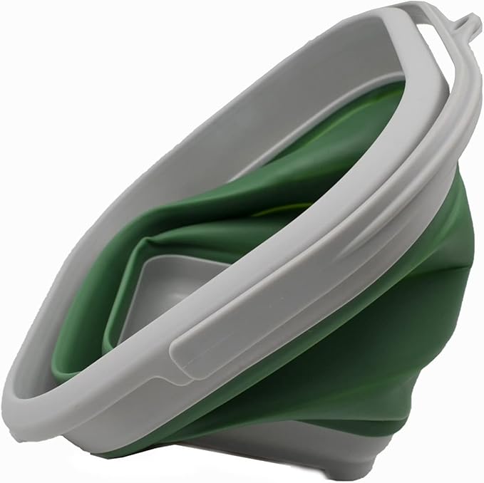 SAMMART 5.5L (1.4 Gallon) Collapsible Square Handy Bucket/Foldable SquareWater Pail/Portable Tub with Handle. (Grey/Dark Sea Green, 1)-NeatNest