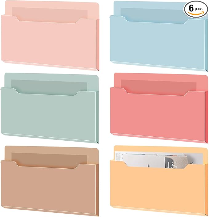 Fuutreo 6 Pcs Magnetic Wall File Organizer Magnetic Wall File Holder Refrigerator Magazine Holder for Mail Letters Paper(Light Vintage,8.3 x 13.8 Inch,Horizontal)