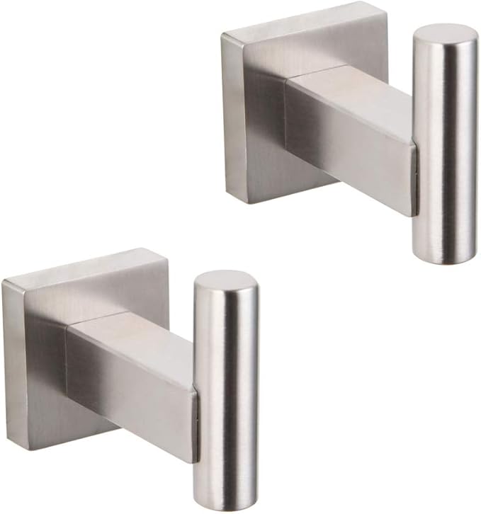 GERZWY Bathroom Coat Hook SUS 304 Stainless Steel Single Towel/Robe Clothes Hook for Bath Kitchen Garage Heavy Duty Contemporary Hotel Style Wall Mounted 2 Pack Brushed Finish DG1407-LS
