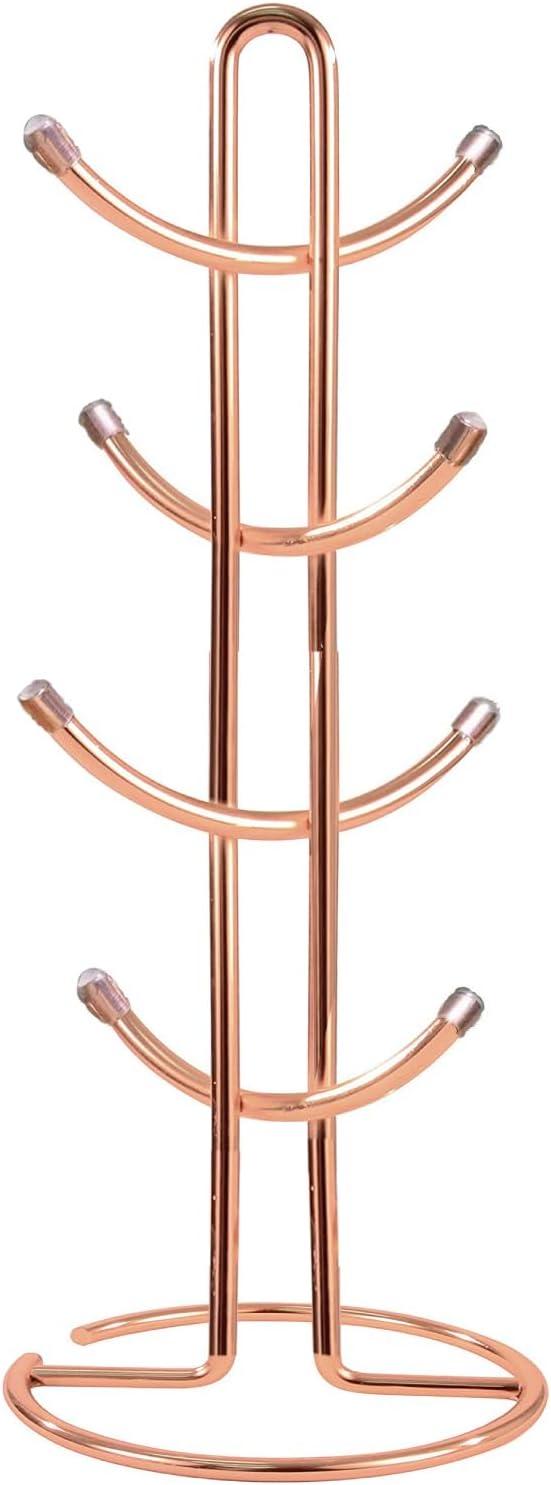 FitWell Coffee Mugs Holder, Mug Tree, Mug Organizer for Cabinet, Mug Stand, Coffee & Tea Cup Storage Rack (Copper, 8 Mugs Holder (17.5" H))-NeatNest
