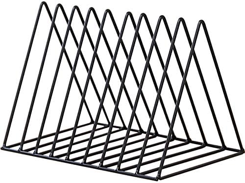Black Metal Vinyl Record Holder,Vertical Record Player Holder,File Organizer for Desk,Desktop File Sorters,Paper Organizer and Record Holder Stand,Triangle Upright 9 Lattice Vinyl Rack Stand,1Pack-NeatNest