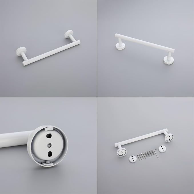 GERZWY 12-Inch Bathroom Towel Bar SUS 304 Stainless Steel Bath Towel Bar Modern Round Style Wall Mount, White