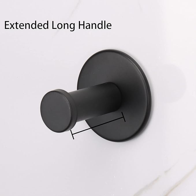 Bath Towel Hooks, 6 Pack Self Adhesive Coat Hooks, Sturdy No Drilling Robe Hook, SUS 304 Stainless Steel Heavy Duty Clothes Hanger, Wall Hooks for Bathroom Bedroom Kitchen (2 in, Black)