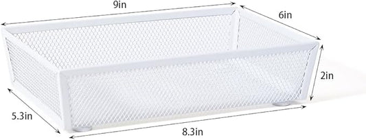 BYCY 4 Pack Silverware Drawer Organizer, Mesh Utensil Organizer for Kitchen Storage, White Steel Metal Mesh Tray for Flatware Fork Spoon Knife (9 x 6 x 2 Inch,White)-NeatNest