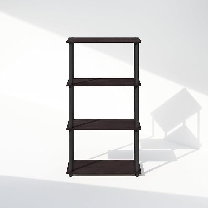 Furinno Turn-N-Tube 4-Tier Multipurpose Bookshelf, Bookcase, Dark Walnut-NeatNest