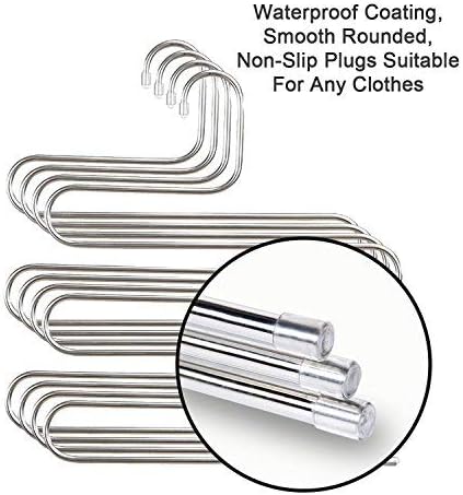 devesanter Pants Hangers Non-Slip S-Shape 4 Pack Trousers Hangers Stainless Steel Clothes Hangers Closet Storage Organizer for Pants Jeans Scarf (4 Pack with 10 Clips)-NeatNest