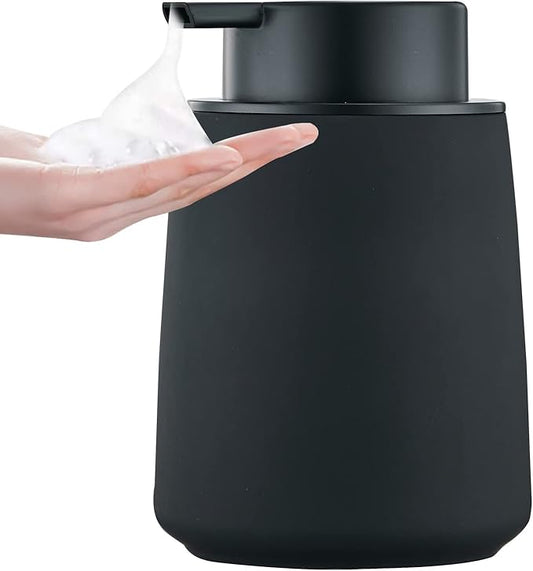 Black Foam Hand Soap Dispenser - 12Oz Ceramic Foaming Soap Dispenser with Easy-to-Press Black Pump, Reusable and Refillable Liquid Lotion Dish Soap Dispensers for Bathroom, Kitchen (Rubber Paint)-NeatNest