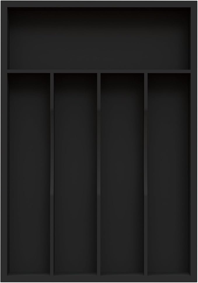 Bamboo Silverware Organizer, Kitchen Drawer Organizer, Utensil Holder, Cutlery Tray & Spoon Flatware Storage with Grooved Drawer Dividers ((5 Slots, Black)-NeatNest