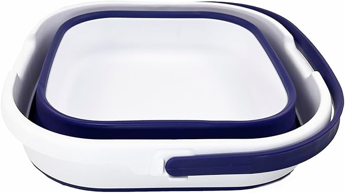 SAMMART 9.5L (2.5 Gallon) Collapsible Rectangular Handy Basket/Bucket (White/Navy Blue)-NeatNest