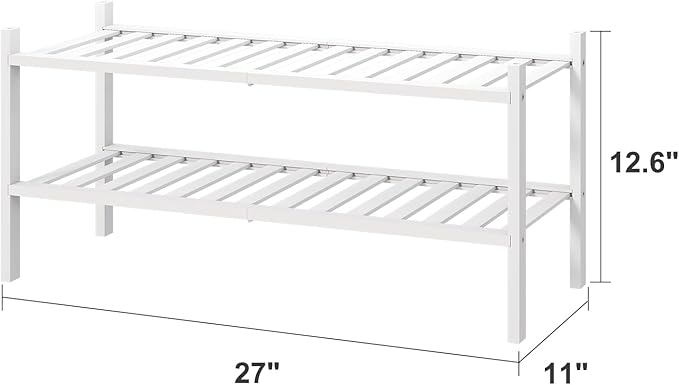 White Shoe Rack for Entryway, 2 Tier Shoe Organizer for Hallway Closet, Bamboo Wood Shoe Racks for Indoor Outdoor (White, 2-Tier)-NeatNest