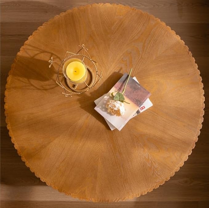 kevinplus 35.4'' Walnut Round Coffee Table Wood Modern Coffee Table for Living Room, Easy Assembly, Walnut