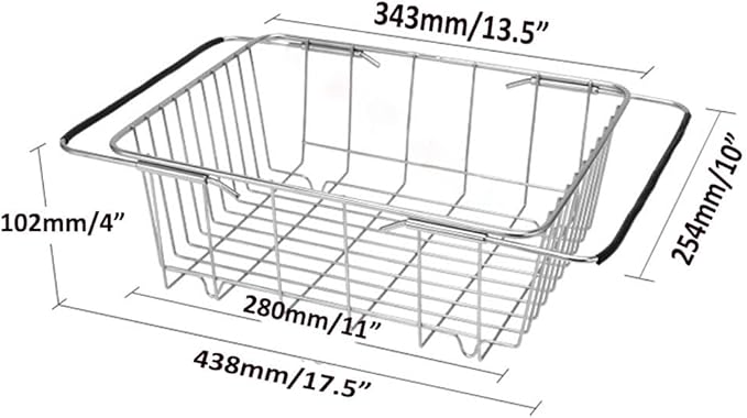 Stainless Steel Sink Strainer Drain, Telescopic Drain Basket with Adjustable Armrest, Kitchen Rack Drain Basket, Over The Sink Dish Drying Rack,Deep and Large- Rustproof